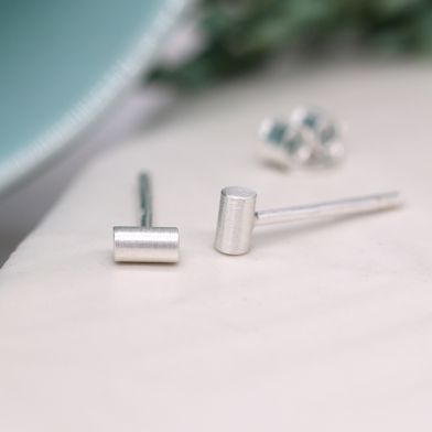 Tiny Sterling Silver Matt Cylinder Earrings by Peace of Mind